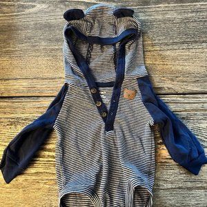 Carter's "Little Bear" blue and white Hooded Stripped Long-sleeved onesie - 3M